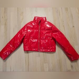 Love Tree Cropped Red Puffer Jacket